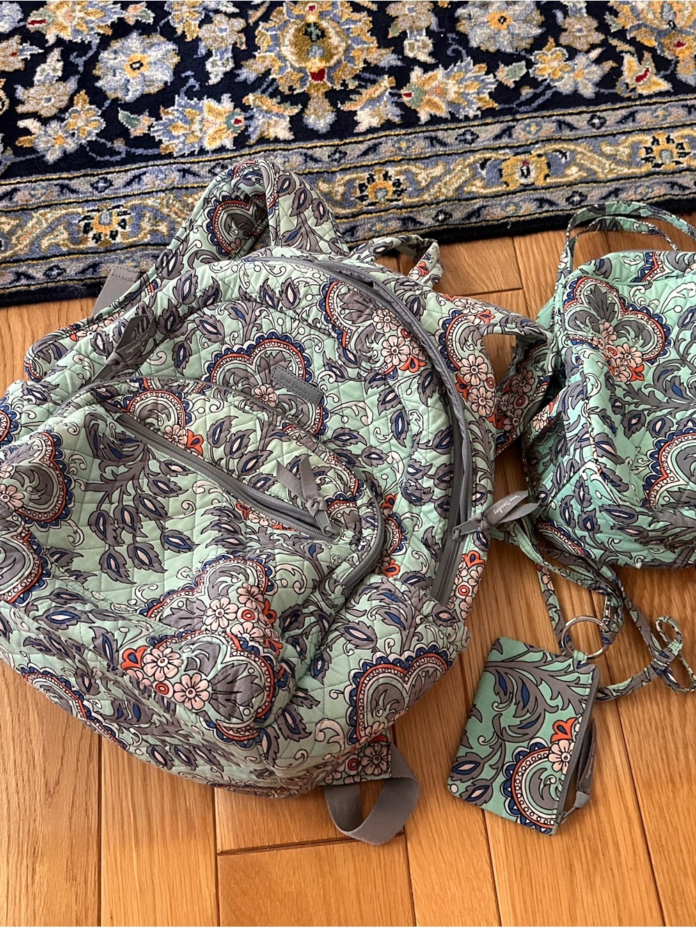 Vera Bradley Mint Paisley Quilted Backpack and lunchbox, money holder